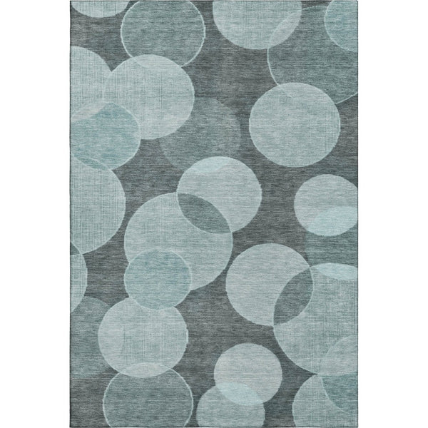 HomeRoots 9' X 12' Teal & Sky Blue Geometric Washable Area Rug - Durable, UV-Protected, Non-Slip Design for Homes 700180