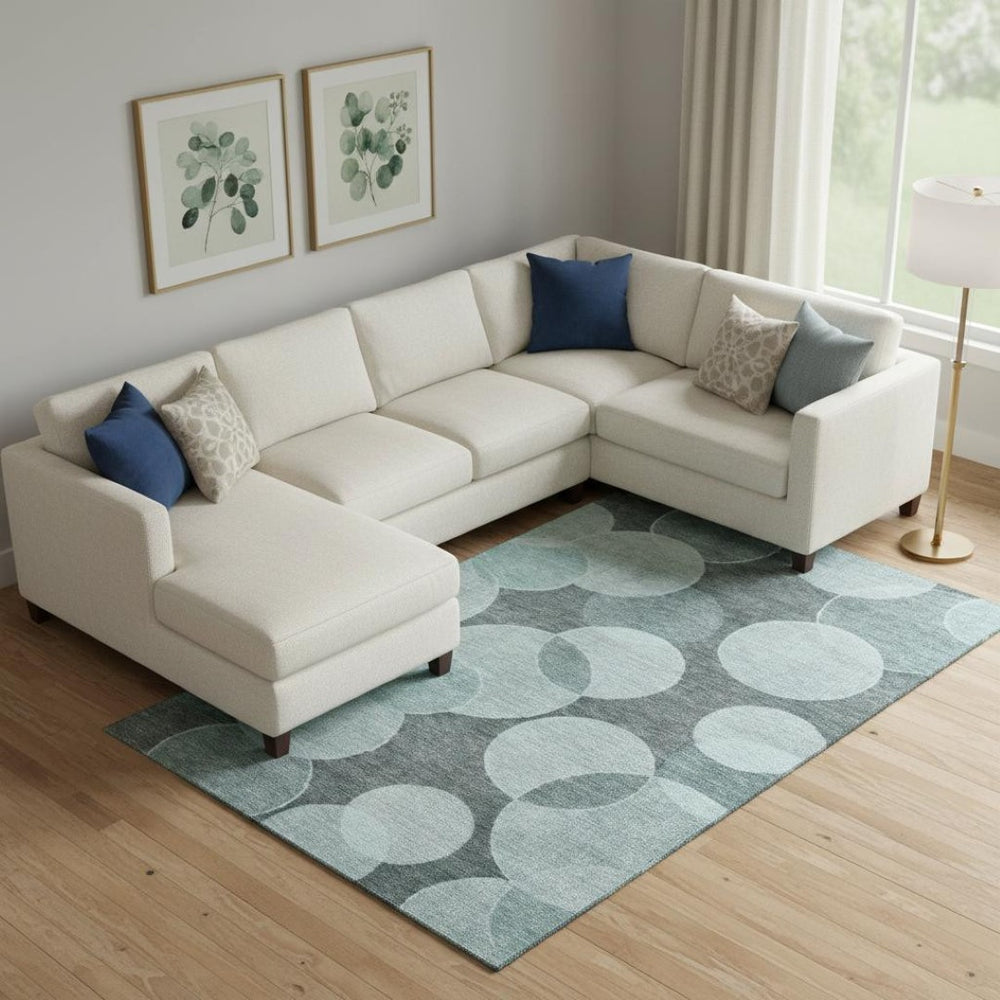 HomeRoots 10' X 14' Teal & Sky Blue Geometric Area Rug - Washable, UV-Protected, Non-Slip for Modern Spaces 700181