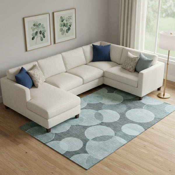 HomeRoots 10' X 14' Teal & Sky Blue Geometric Area Rug - Washable, UV-Protected, Non-Slip for Modern Spaces 700181