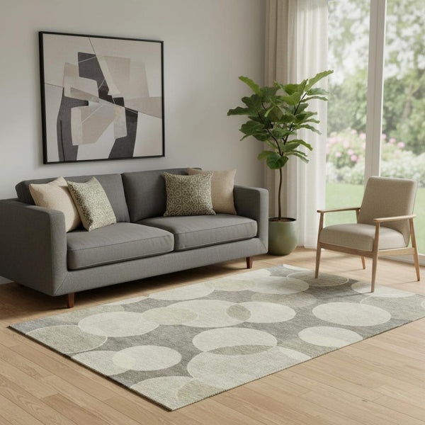 HomeRoots 5' X 8' Taupe & Beige Geometric Area Rug - Washable, UV-Protected, Durable for High-Traffic Spaces 700183