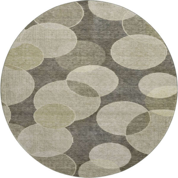 HomeRoots 8' Taupe and Beige Geometric Round Rug - Washable, UV Protected, Stylish for Modern Homes & Patios 700184