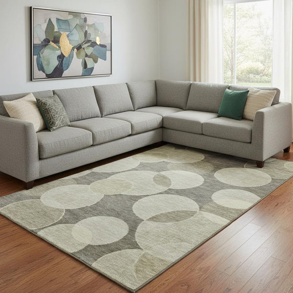 HomeRoots 8' X 10' Stylish Taupe and Beige Geometric Washable Area Rug with UV Protection for High Traffic Homes 700185