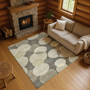 HomeRoots 10' X 14' Taupe & Beige Geometric Washable Area Rug with UV Protection for Busy Family Homes 700187