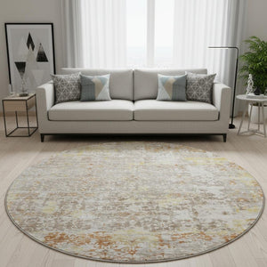 HomeRoots 8' Brown Gold and Orange Oriental Round Rug - Durable, Stain-Resistant & UV Protected for Every Room 700190