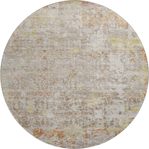 HomeRoots 8' Brown Gold and Orange Oriental Round Rug - Durable, Stain-Resistant & UV Protected for Every Room 700190