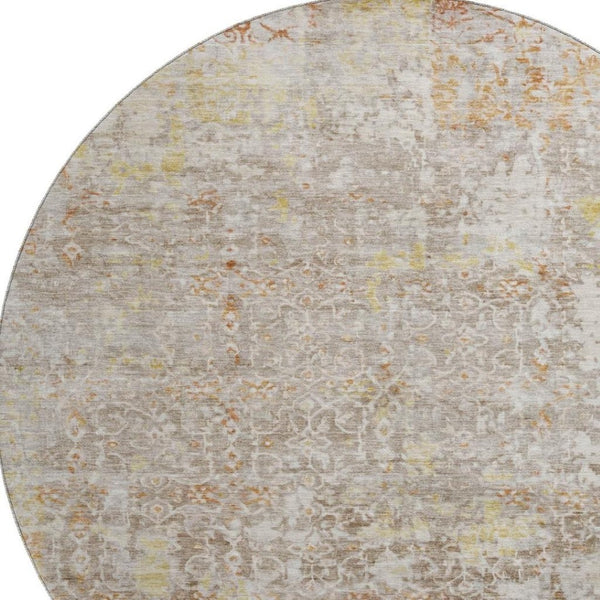 HomeRoots 8' Brown Gold and Orange Oriental Round Rug - Durable, Stain-Resistant & UV Protected for Every Room 700190
