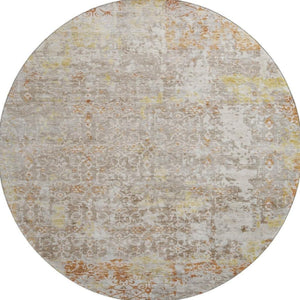 HomeRoots 8' Brown Gold and Orange Oriental Round Rug - Durable, Stain-Resistant & UV Protected for Every Room 700190