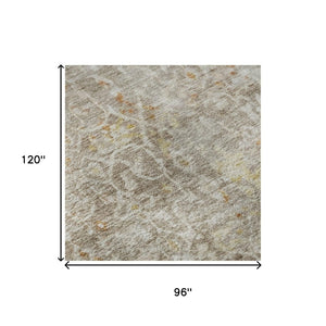 HomeRoots 8' X 10' Washable Oriental Area Rug in Brown, Gold & Orange - Durable, UV Protected & Stain Resistant! 700191