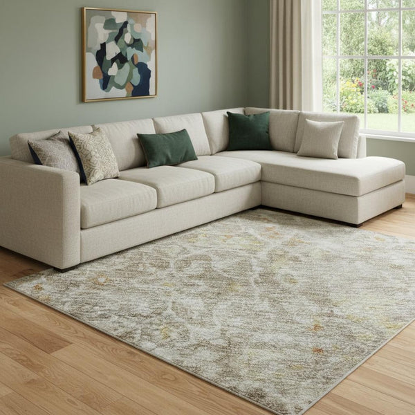 HomeRoots 8' X 10' Washable Oriental Area Rug in Brown, Gold & Orange - Durable, UV Protected & Stain Resistant! 700191
