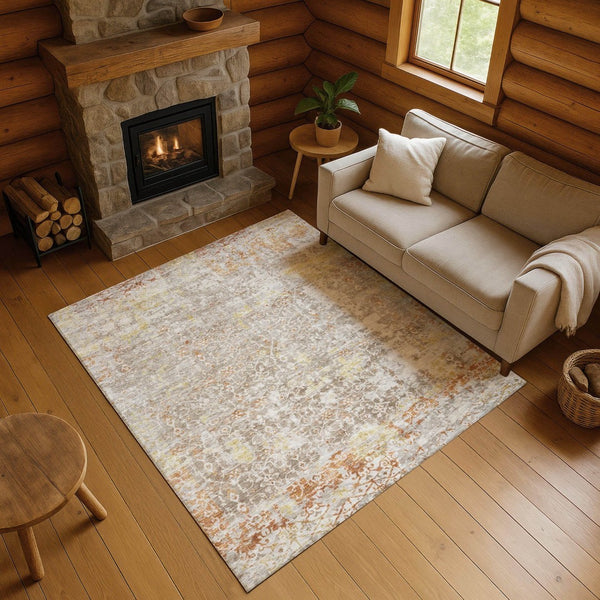 HomeRoots 9' X 12' Brown Gold Orange Oriental Area Rug – Washable, UV Protected, Stylish for Any Room 700192