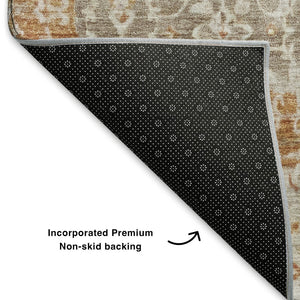 HomeRoots 9' X 12' Brown Gold Orange Oriental Area Rug – Washable, UV Protected, Stylish for Any Room 700192