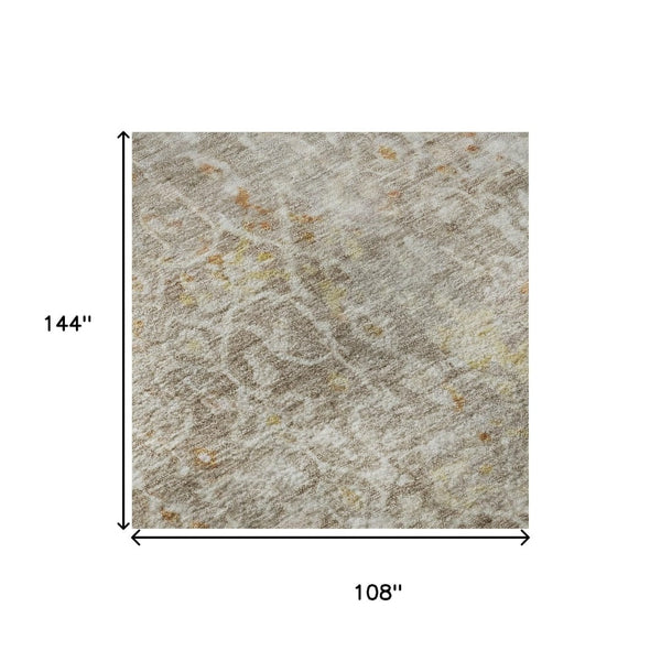 HomeRoots 9' X 12' Brown Gold Orange Oriental Area Rug – Washable, UV Protected, Stylish for Any Room 700192