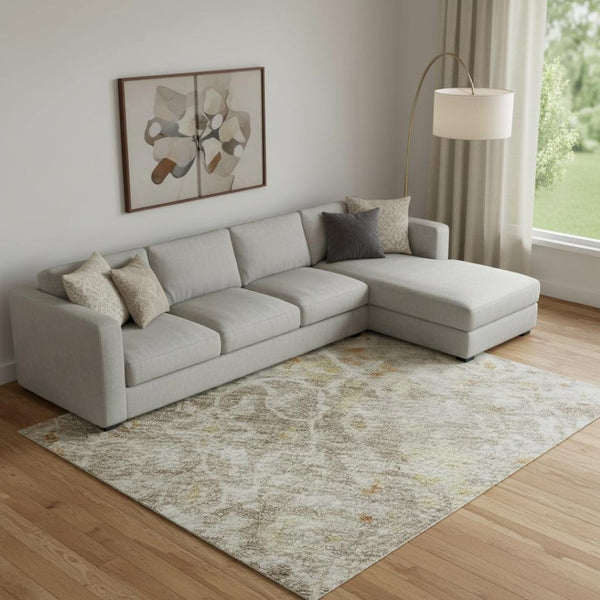 HomeRoots 9' X 12' Brown Gold Orange Oriental Area Rug – Washable, UV Protected, Stylish for Any Room 700192