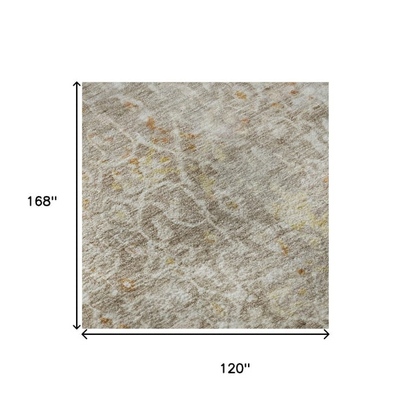 HomeRoots 10' X 14' Washable Oriental Area Rug in Rich Brown, Gold & Orange - UV Resistant, Stain Resistant! 700193