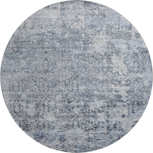 HomeRoots 8' Denim Blue & Ivory Oriental Washable Round Rug - UV Protected, Durable Design for Every Room! 700196