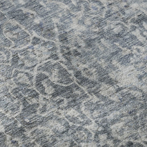 HomeRoots 8' Denim Blue & Ivory Oriental Washable Round Rug - UV Protected, Durable Design for Every Room! 700196