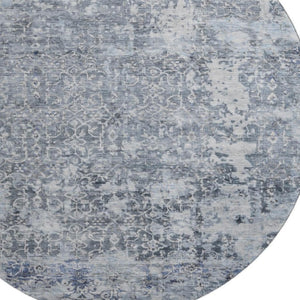 HomeRoots 8' Denim Blue & Ivory Oriental Washable Round Rug - UV Protected, Durable Design for Every Room! 700196