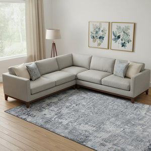 HomeRoots 9' X 12' Denim Blue & Ivory Oriental Area Rug - Washable, Stain-Resistant, UV Protected for Homes 700198