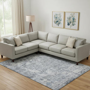 HomeRoots 10' Denim Blue & Ivory Oriental Area Rug - Washable, UV Protected, Pet-Friendly for High Traffic Spaces 700199