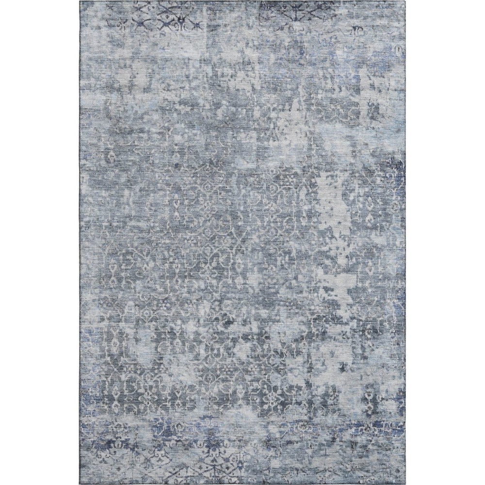 HomeRoots 10' Denim Blue & Ivory Oriental Area Rug - Washable, UV Protected, Pet-Friendly for High Traffic Spaces 700199