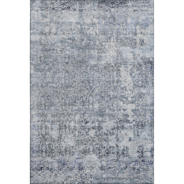 HomeRoots 10' Denim Blue & Ivory Oriental Area Rug - Washable, UV Protected, Pet-Friendly for High Traffic Spaces 700199