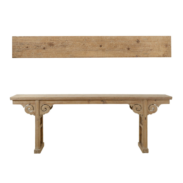 Lilys Antique Console Table With Carving Panel Weathered Natural Around 8Ft Long (Size & Color Vary) 7002-5