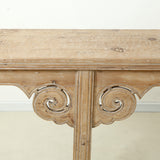 Lilys Antique Console Table With Carving Panel Weathered Natural Around 8Ft Long (Size & Color Vary) 7002-5