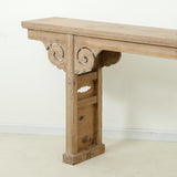 Lilys Antique Console Table With Carving Panel Weathered Natural Around 8Ft Long (Size & Color Vary) 7002-5