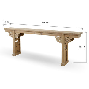 Lilys Antique Console Table With Carving Panel Weathered Natural Around 8Ft Long (Size & Color Vary) 7002-5