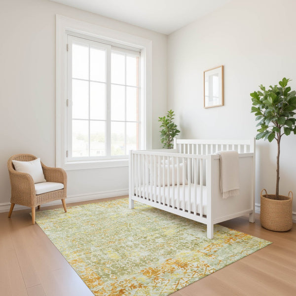 HomeRoots 5' X 8' Sage Gold Copper Area Rug - Washable, UV Protected, Durable & Stylish for Any Home Decor 700201
