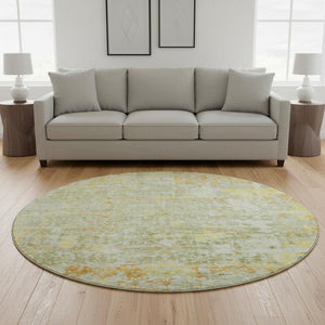 HomeRoots 8' Sage Gold And Copper Round Rug - Durable Oriental Design with Stain Resistance & UV Protection 700202