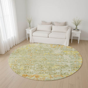 HomeRoots 8' Sage Gold And Copper Round Rug - Durable Oriental Design with Stain Resistance & UV Protection 700202