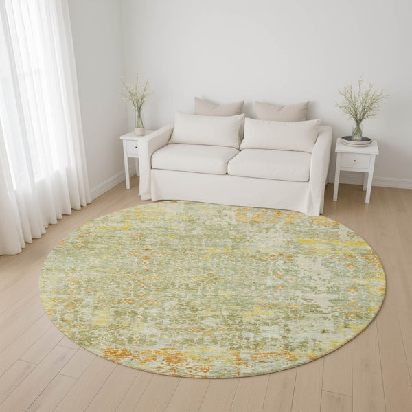 HomeRoots 8' Sage Gold And Copper Round Rug - Durable Oriental Design with Stain Resistance & UV Protection 700202