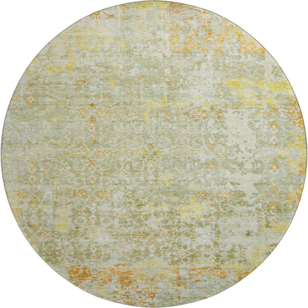 HomeRoots 8' Sage Gold And Copper Round Rug - Durable Oriental Design with Stain Resistance & UV Protection 700202