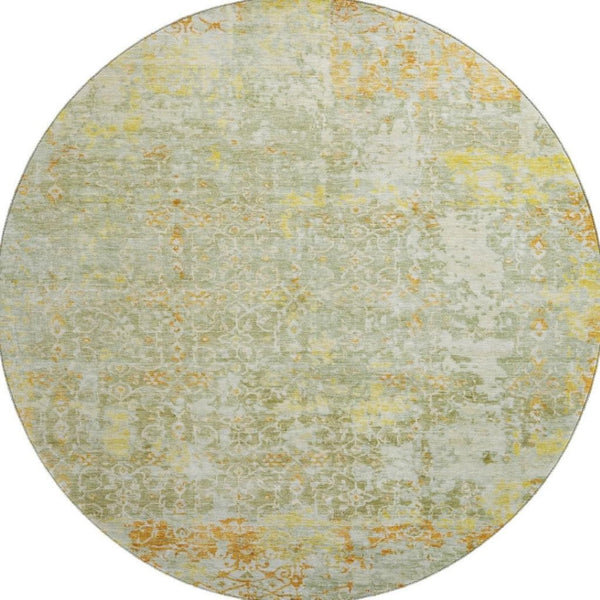 HomeRoots 8' Sage Gold And Copper Round Rug - Durable Oriental Design with Stain Resistance & UV Protection 700202