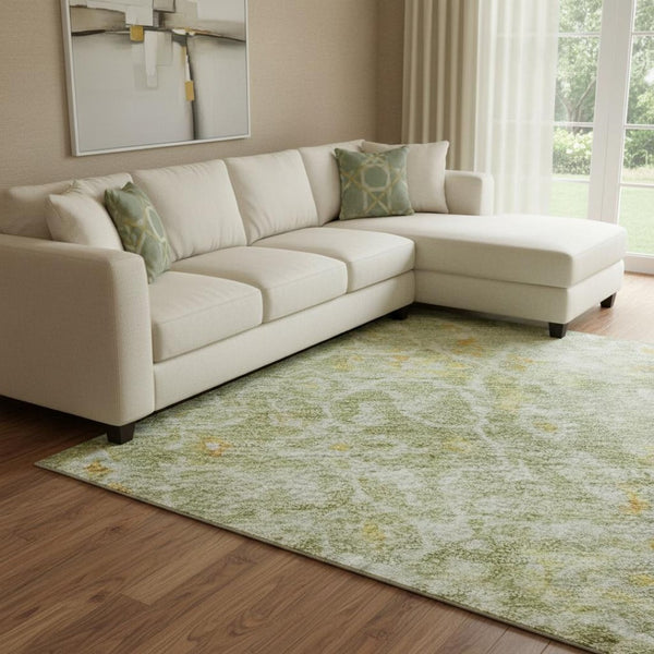 HomeRoots 8' X 10' Sage Gold & Copper Oriental Area Rug - Durable, Washable, UV-Protected for Family Homes 700203