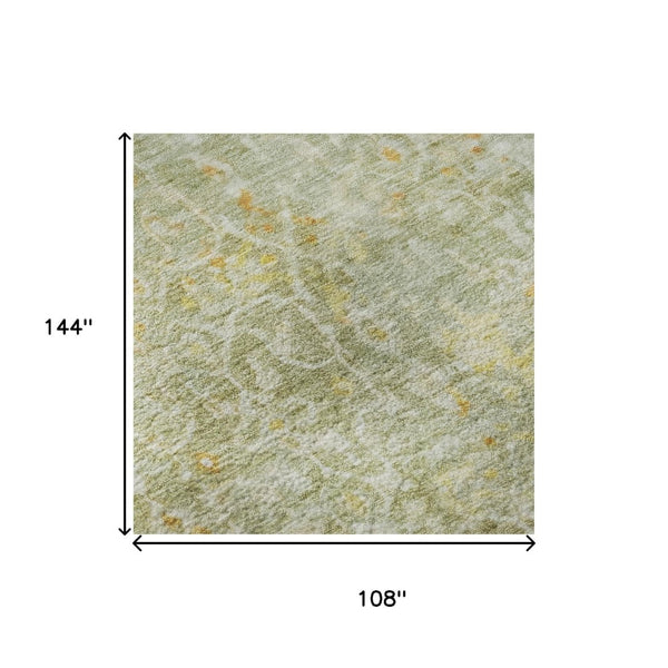 HomeRoots 9' X 12' Stylish Sage Gold Copper Oriental Rug – Washable, UV Protected, Kid & Pet Friendly Design 700204
