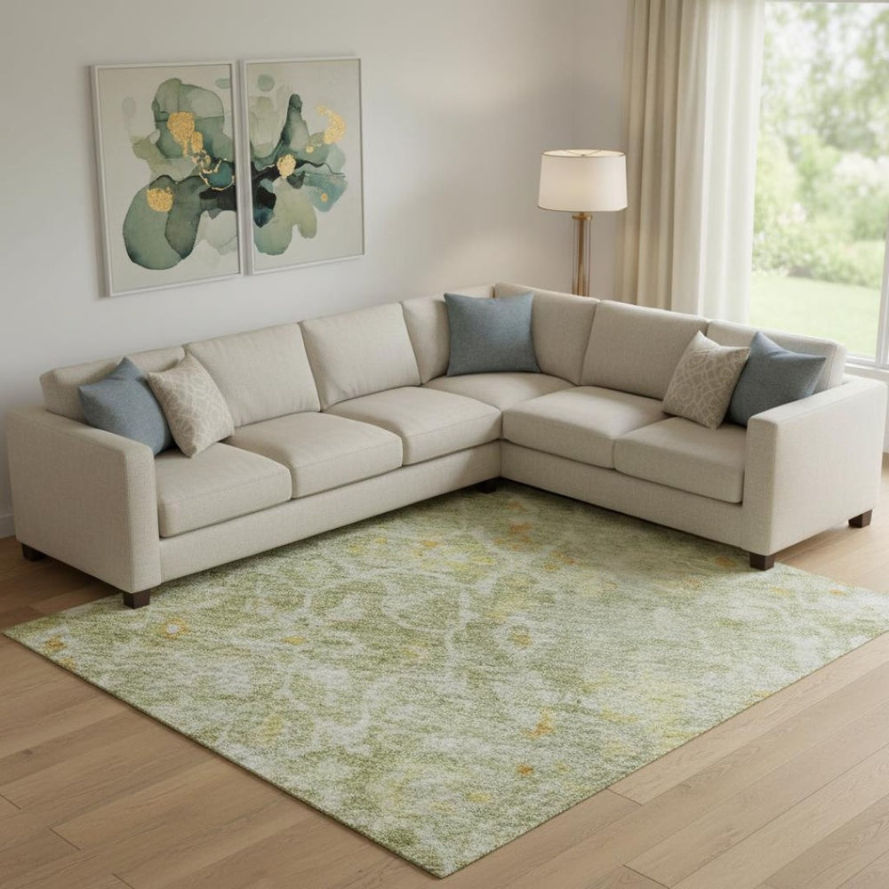 HomeRoots 9' X 12' Stylish Sage Gold Copper Oriental Rug – Washable, UV Protected, Kid & Pet Friendly Design 700204