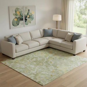 HomeRoots 9' X 12' Stylish Sage Gold Copper Oriental Rug – Washable, UV Protected, Kid & Pet Friendly Design 700204