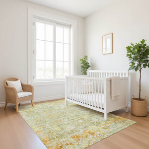 HomeRoots 10' X 14' Sage, Gold & Copper Oriental Area Rug - Washable, UV-Protected, Durable for Modern Homes 700205