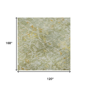 HomeRoots 10' X 14' Sage, Gold & Copper Oriental Area Rug - Washable, UV-Protected, Durable for Modern Homes 700205