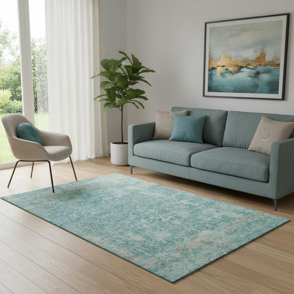 HomeRoots 5' X 8' Teal Gray Taupe Washable Area Rug - UV Protected, Stain-Resistant, Pet-Friendly Design 700207