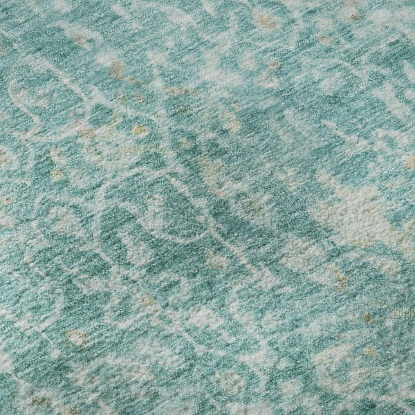 HomeRoots 8' Teal Gray and Taupe Oriental Washable Round Rug with UV Protection - Durable, Stylish, and Family-Friendly 700208