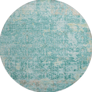 HomeRoots 8' Teal Gray and Taupe Oriental Washable Round Rug with UV Protection - Durable, Stylish, and Family-Friendly 700208