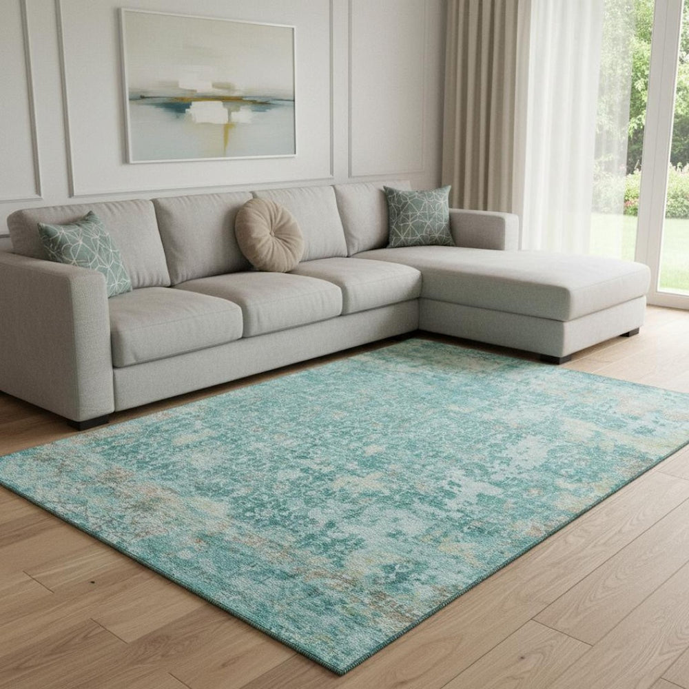 HomeRoots 8' X 10' Elegant Teal Gray & Taupe Oriental Washable Area Rug with UV Protection for Homes 700209