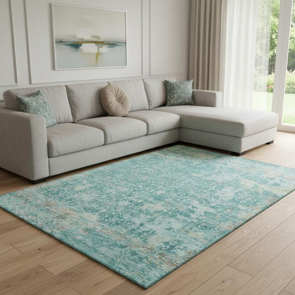 HomeRoots 8' X 10' Elegant Teal Gray & Taupe Oriental Washable Area Rug with UV Protection for Homes 700209