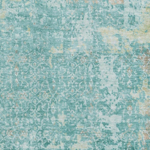 HomeRoots 8' X 10' Elegant Teal Gray & Taupe Oriental Washable Area Rug with UV Protection for Homes 700209