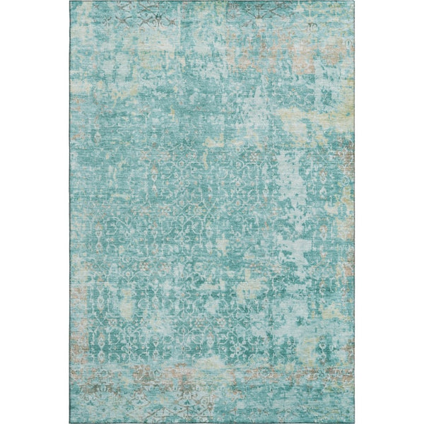 HomeRoots 10' Teal Gray and Taupe Oriental Area Rug - Washable, UV Protected, Stylish for Busy Homes! 700211
