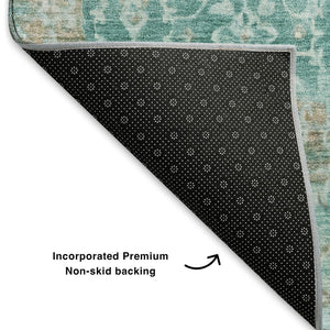 HomeRoots 10' Teal Gray and Taupe Oriental Area Rug - Washable, UV Protected, Stylish for Busy Homes! 700211
