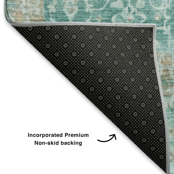 HomeRoots 10' Teal Gray and Taupe Oriental Area Rug - Washable, UV Protected, Stylish for Busy Homes! 700211